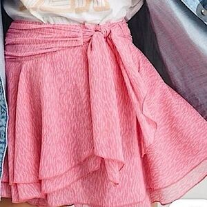 Aerie Pink Chiffon Wrap Pleaded Flowy Skirt NEW NWT